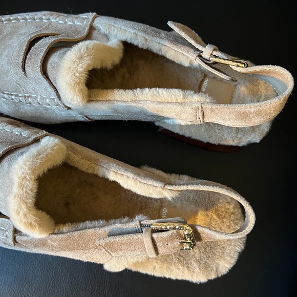 Dolce Vita Hardi Slingback Loafers Beige Suede Shearling Lined Womens Sz 10 NEW - Picture 4 of 8
